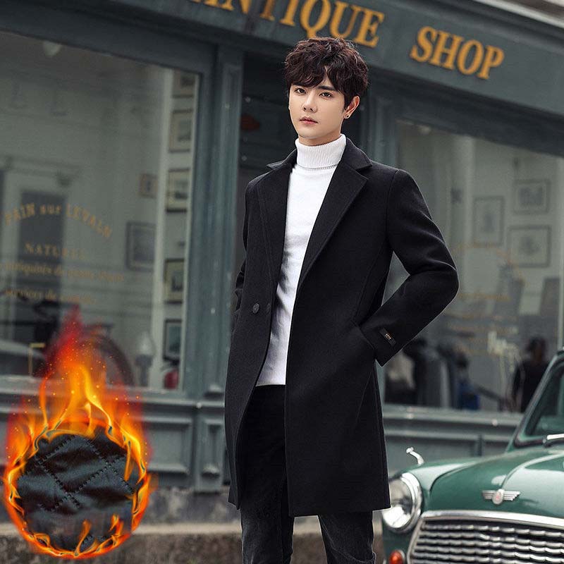 Autumn and Winter Mid-length Windbreaker Jacket Men Winter Plus Cotton Thick Coat Men