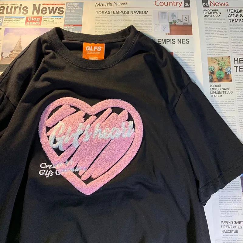 Cartoon embroidery T-Shirt Solid Cotton Simple Breathable Tee Female Casual Short Sleeves Tops