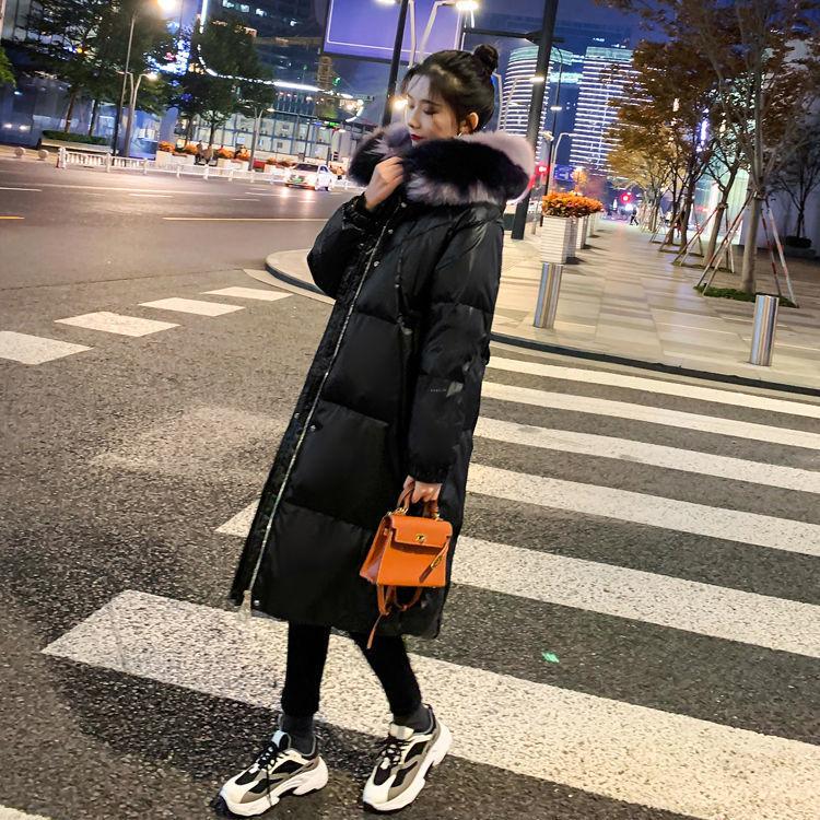 Glossy Cotton-padded Jacket Women's Winter New Style Korean Loose Mid-length Large Fur Collar Thick Padded Jacket Cotton Jacket