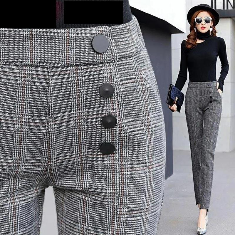 Spring and Summer Plaid Pants Korean Casual Pants Trousers Feet Harem Pants Women Are Thin Straight Loose Large Size Thin Section