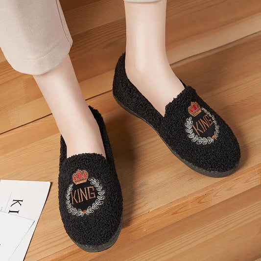 Furry Shoes Autumn and Winter Cotton Shoes Women's Shoes Cotton Slippers To Keep Warm and Velvet Leisure Pedal