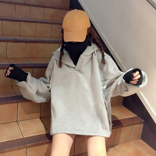 Autumn and Winter Thick Blouse BF Style Long-sleeved Stitching Sweater Loose and Thin Top