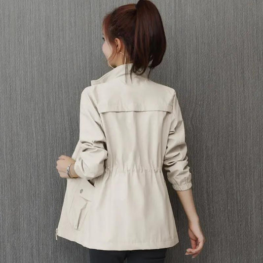 Spring Dress Waist Slim Small Windbreaker Women's Spring and Autumn Women's Stand Collar Age-reducing Coat