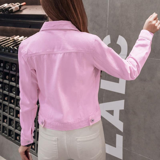 Women Lapel Solid Casual Denim Buttons Blazer Jeans Jacket Cardigan
