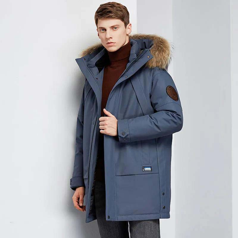 Down Jacket Men's Mid-length Plush Collar New Cold Winter Jacket Casual Hooded Down Jacket