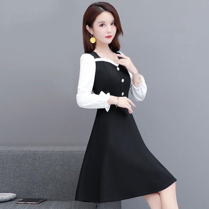 Dress French A-line Skirt Waist Long Sleeves Long Sleeves Thin Belly Plus Size Dress Elegant Temperament Soft Fabric