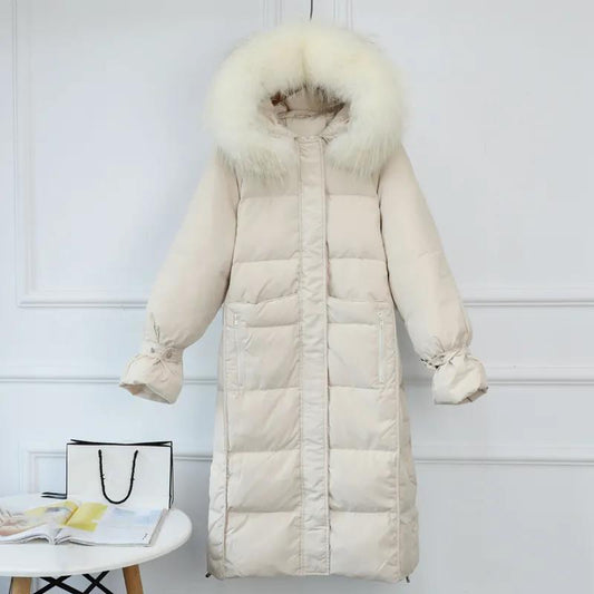Real Fur Collar Extra Large Down Jacket Women Mid-length Loose Net Red Thick Winter Clothing