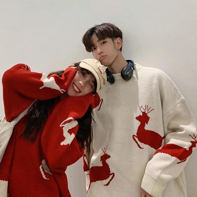 WTEMPO Christmas Couple Sweater Soft Casual Knitted Sweater Winter Warm Pullover