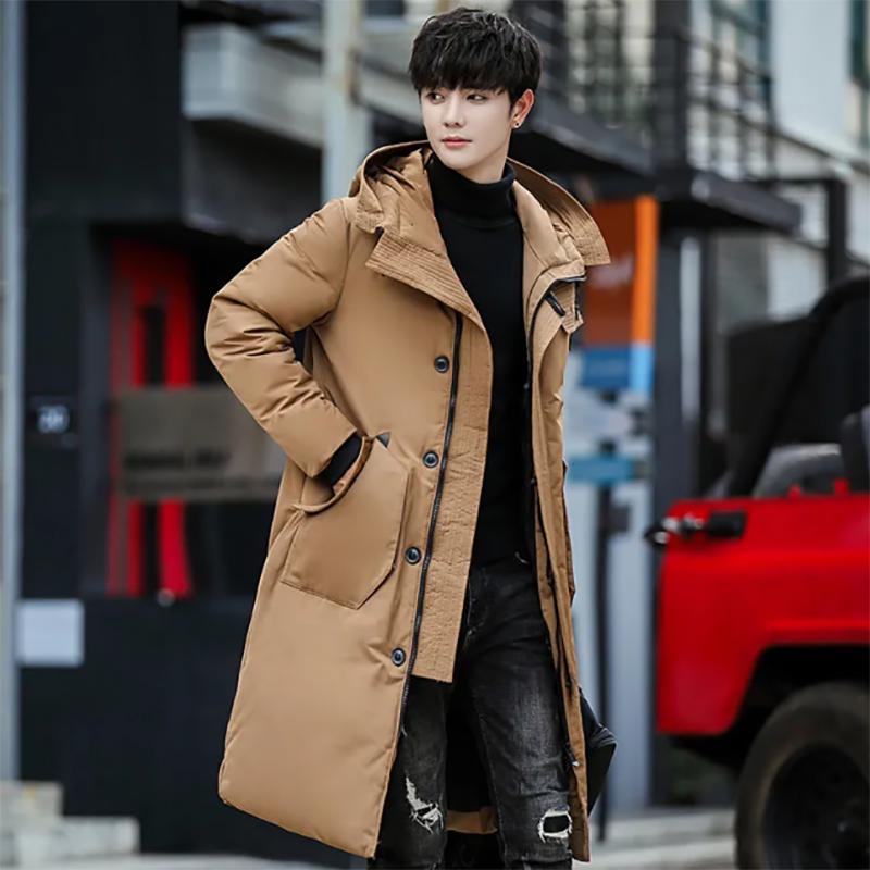 Down Jacket for Young Men Korean Style Handsome Slim Long Thicker Warmth Men's Jackets