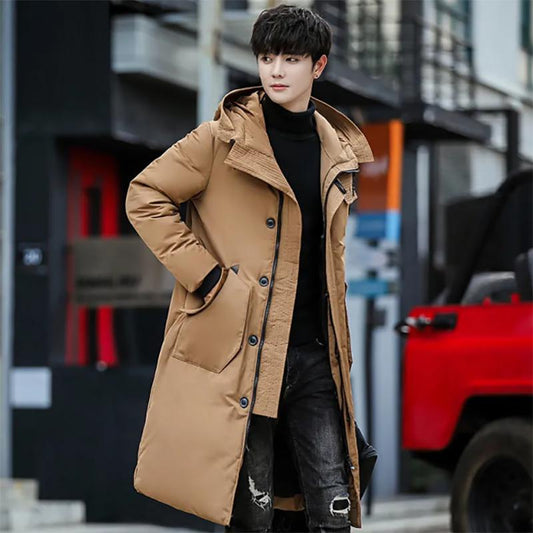Down Jacket for Young Men Korean Style Handsome Slim Long Thicker Warmth Men's Jackets