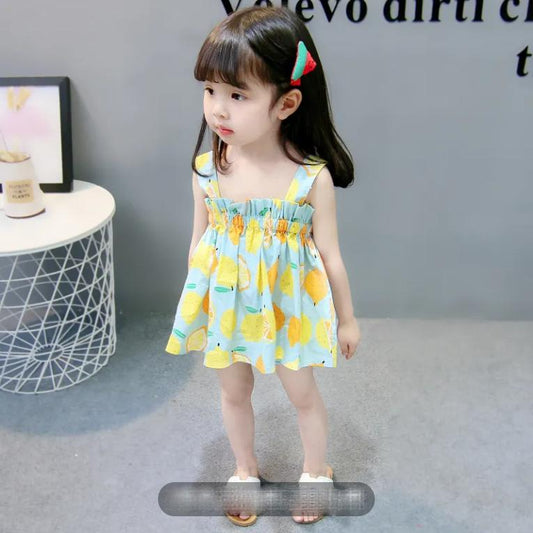 Children Dress Girls Summer Thin Suspender Dress Plaid Sleeveless Floral Princess Dress A-line Ruffle Dress