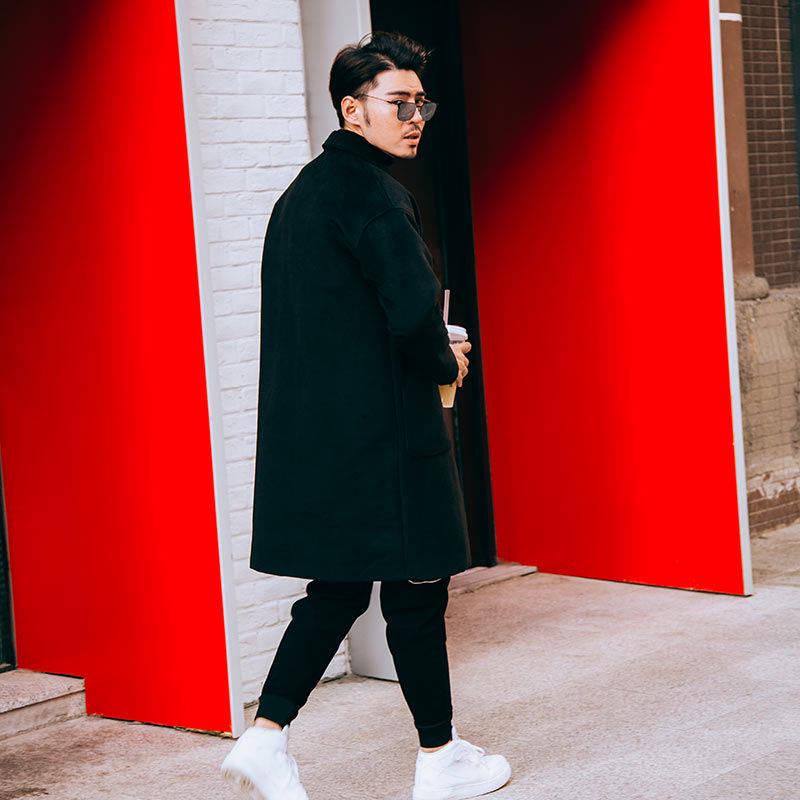 Winter Wool Jacket Men's Cashmere Coat Casual Loose Woolen Coat Men's Long Cotton Collar Trench Coat