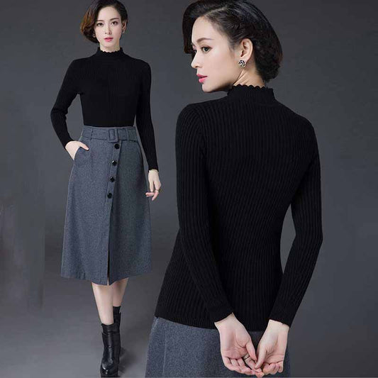 Winter Women's Woolen Sweater Thickened Warm Turtleneck Sweater Slim Cashmere Sweater Jumper Tops