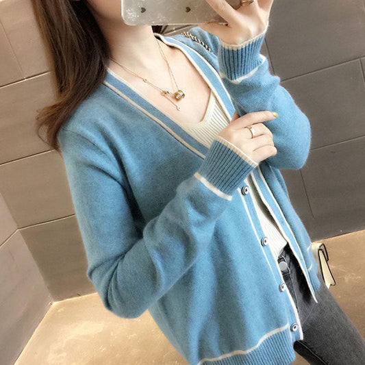 Autumn and Winter Knitted Sweater Cardigan V-neck Coat Loose Thick Young Women's Top