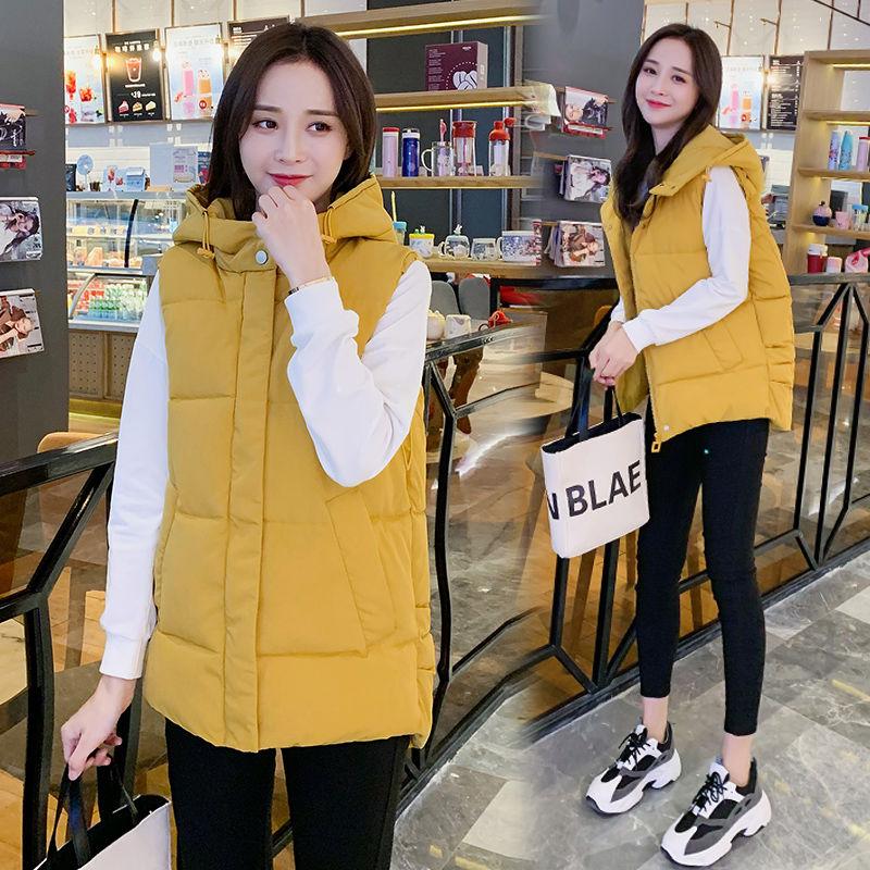 Autumn and Winter Short Casual Vest Korean Loose Hooded Jacket Solid Color All-match Female Down Vest