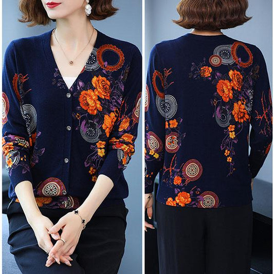 Autumn Winter Women's Knitted Sweater Coat 3d Printing V-neck Cardigan Female Woolen Single-breasted Cardigan