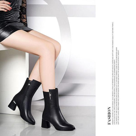 Black PU Leatehr boots Short Combat Boots Chunky Heel Women Zipper Martin Boots Ankle Boots for Women