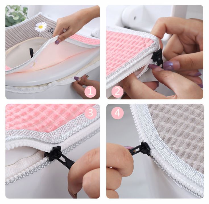 Household Toilet Seat Washer Four Seasons Waterproof Universal Toilet Mat Toilet Bathroom Zipper Toilet Cover