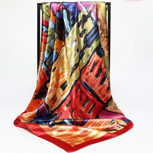 Flower Wrap Shawl Square Silk Imitation Satin Women Elegant Scarf All-match Headscarf Sunscreen Gauze Shawl