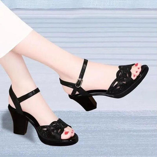 Summer Thick Heel Sandals Women's Medium Heel Non-slip Wear-resistant Sandals Outdoor