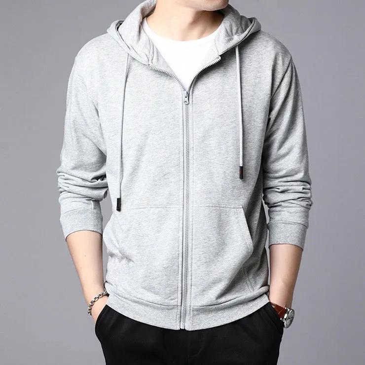 Hooded Cardigan Coat Men's Slim Solid Color Zipper Basic Jacket Plus Size Sportswear Hoodies Outerwear