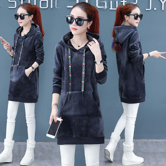 Hooded clothes Wild Large size Casual coat keep warm Winter Woman's Loose Sweatshirt Long sleeve