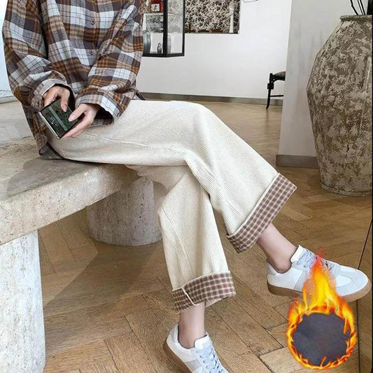 Corduroy Pants Women's Autumn and Winter New Korean Style Loose High Waist Wide-leg Pants Plus Velvet Thick Casual Trousers