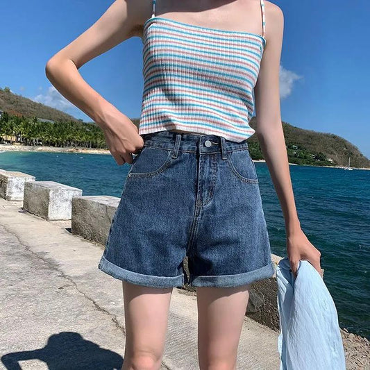 Large Size Denim Running Shorts Summer Fashion Sport Loose Women Shorts