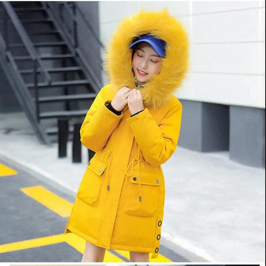 Girls' Warm and Windproof Cotton Clothes Mid-length Plus Velvet Thickened Children's Clothing