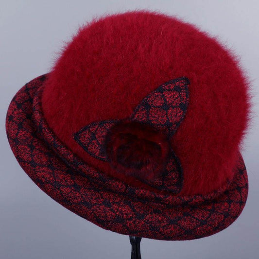 Old Man Hat Grandma Winter Rabbit Wool Knitted Warm Basin Hat Middle-aged and Elderly Mother Plus Velvet Thick Cotton Hat