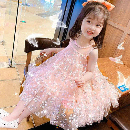 Girls Dress Summer Little Girl Skirt 12-year-old Girls' Skirt Children's Princess Dress 7-year-old Sequin Sweet A-Line Dress