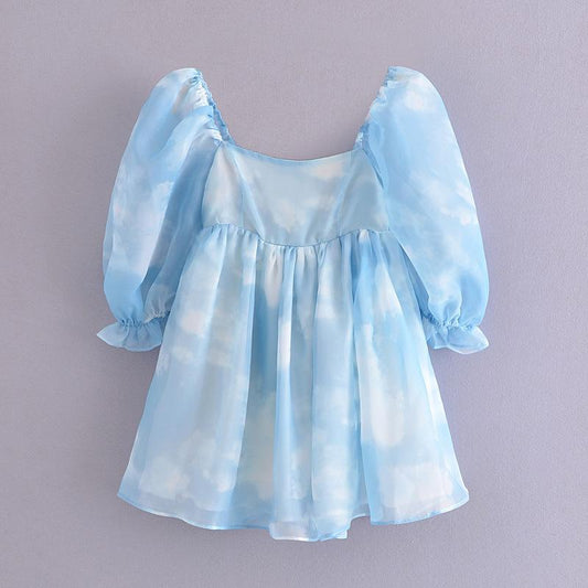 Sweet Women Tie Dye Princess Dresses Summer Multicolor A-line Puff Short Organza Ball Gown Dress