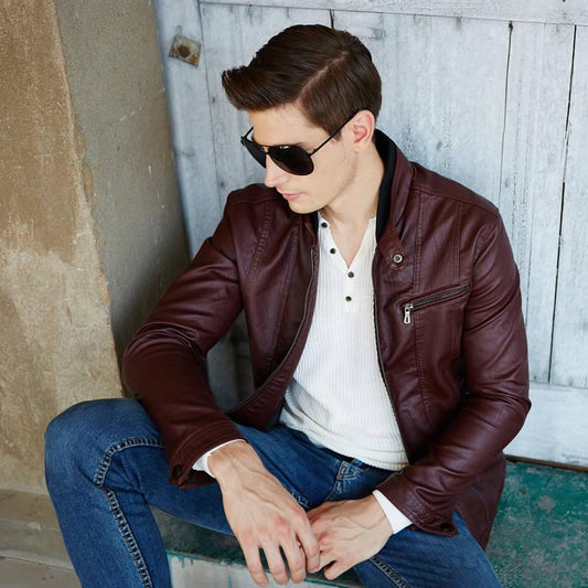 2019 Fashion Autumn Male Leather Jacket Plus Size 3XL Mens Stand Collar Coats Leather Biker Jackets