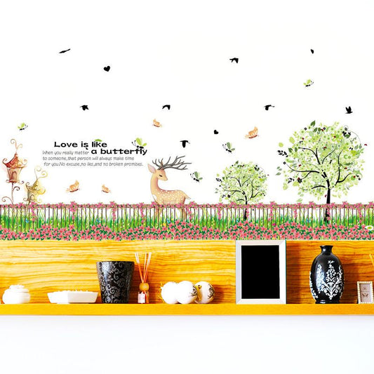 Fence flower garden butterfly wall sticker bedroom living room TV sofa background decoration