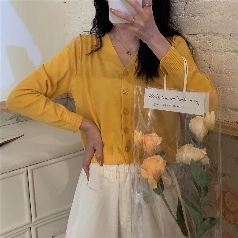 Spring and Autumn Style V-neck Cardigan Short Long Sleeve Top Jacket Thin Sweater Knitwear Women's Trend
