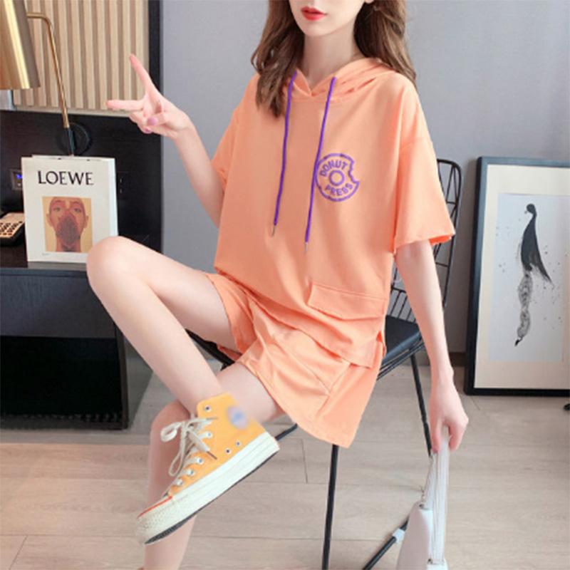 Summer Loose Casual Hooded Short-sleeved Sweater Hoodie Sports Shorts Two-piece Fashion Suit Women