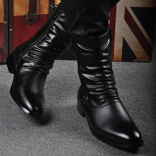 Autumn and Winter Korean Style Trendy Mid-cut Short Boots British Martin Boots Trendy Pointed Leather Boots