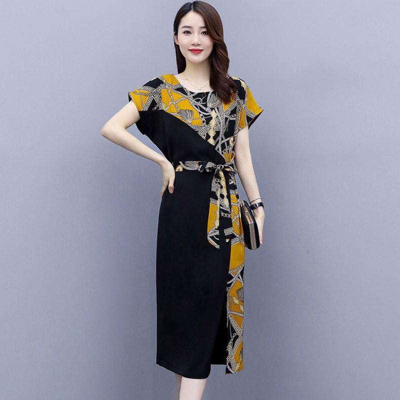 Short Sleeve Loose Dress Floral Tunic Summer Midi Dresses Retro Baggy Holiday Sundress