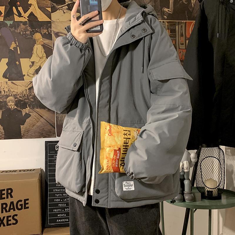 Tooling Style Jacket Men's Winter Thick Padded Jacket Korean Version of The Trend of Boys Loose Padded Jacket Ins Hong Kong Style Couple Jacket