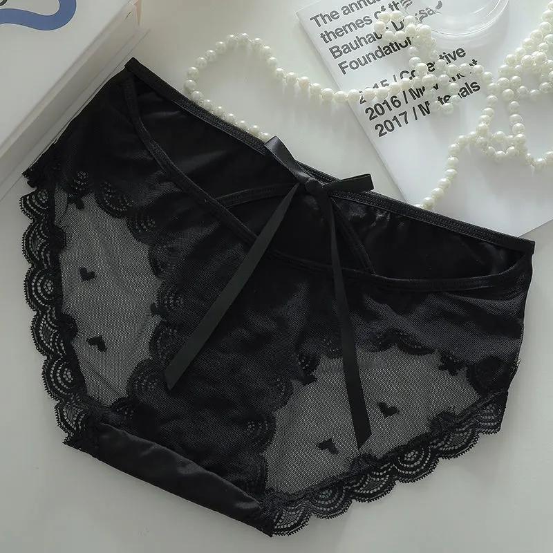 Sexy Panties Female Lace Seamless Transparent Mesh Hollow Underwear Large Size Charming Temptation Girl Briefs Pure Cotton Inner Crotch Ladies Panties