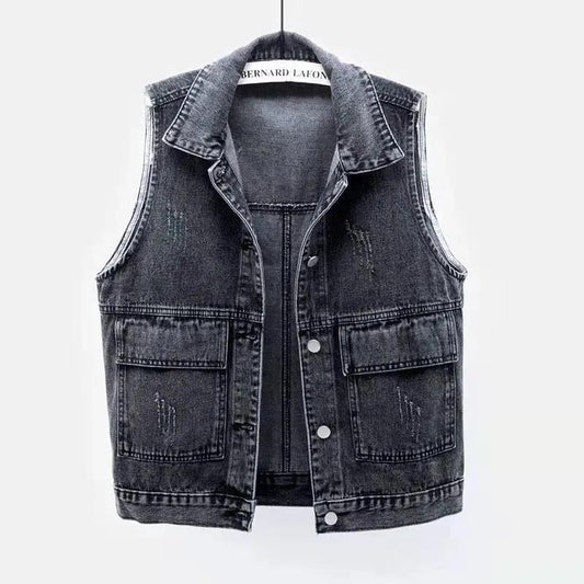Women's Denim Vest Short Spring/summer-autumn 2021 Simple Big Pocket Sleeveless Vest All-match Loose Top Cardigan