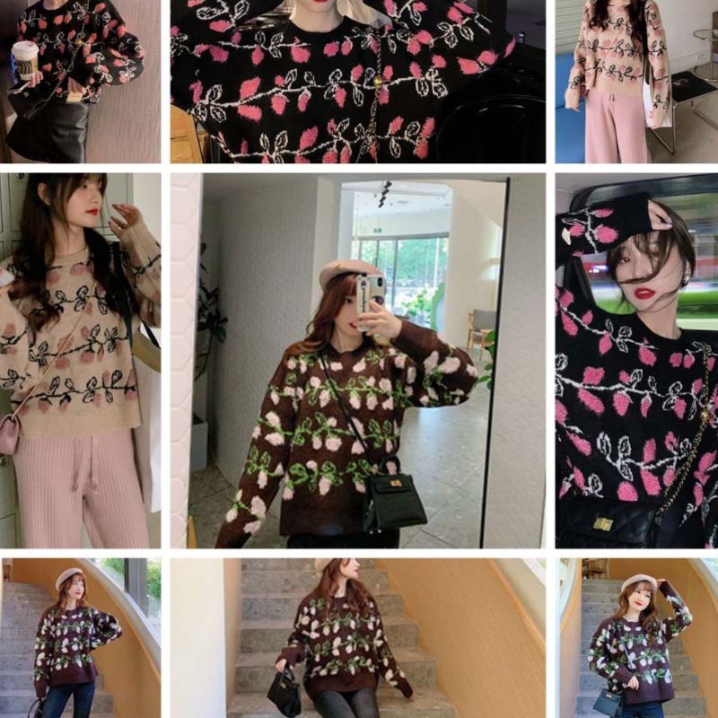Autumn and Winter New Sweater Plus Velvet Thick Loose Casual Fashion Knitted Sweater Crochet Pattern Pullover Women's Sweater