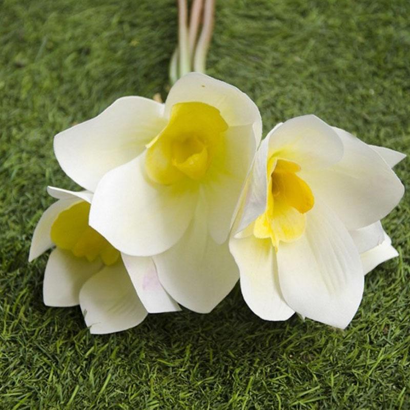 Simulation Bouquet 4 Heads Hand Pierced Feel Cymbidium Artificial Flowers Home Decoration Flower Vase Flower Arrangement