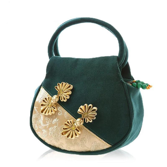 Ethnic Style Women Printing Handbag Messenger Dual Purpose Exquisite High Quality Elegant Stitching Color Cotton and Linen