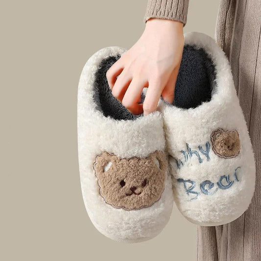 Autumn and Winter Bear Slippers with Non-slip Soles Plush Slippers Indoor Cute Plush Slippers Soft Shoes