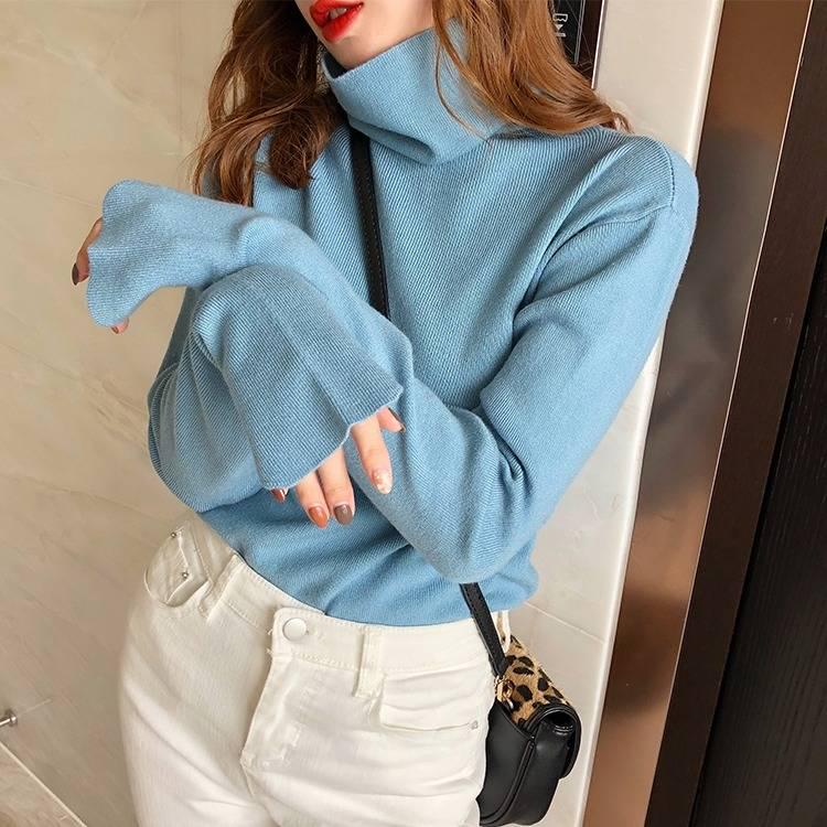 Autumn and winter core yarn loose pullover sweater women's new thick high collar bottoming shirt