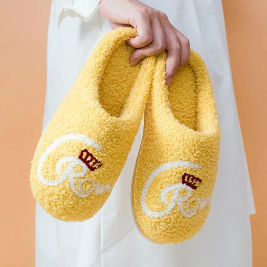 Autumn and Winter Cotton Slippers for Men and Women Slippers Indoor Warm Flat Cotton Shoes Letter Pattern