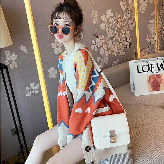 Large Size Women's Sweater Coat Autumn Korean Loose Student All-match Knitted Cardigan