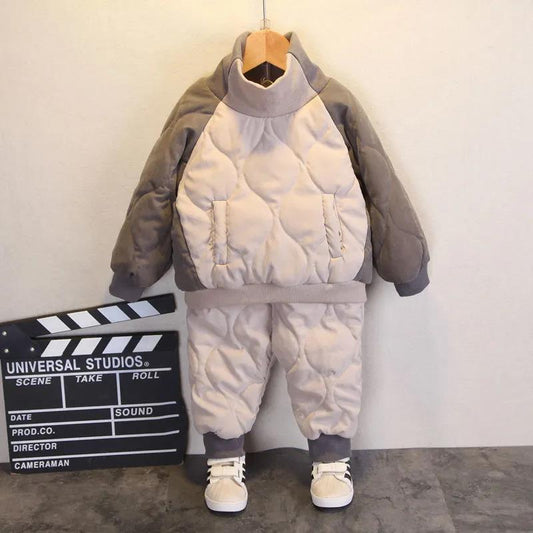 Boys' Winter Suits Plus Velvet Cotton Two-piece Suits Children's High-necked Warmth Boys and Girls Autumn and Winter New Super Western Style