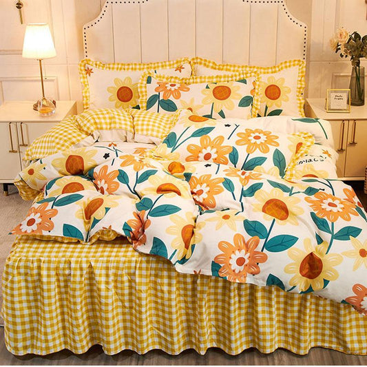 Korean Fashion Bed Skirt Four-piece Princess Style Lace Duvet Cover Girl Net Red Bedding